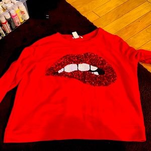 H&M red fashion sequin lip sweater